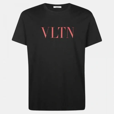 Pre-owned Valentino Men Garavani Black Short Sleeve Crew Neck Red Vltn Logo Cotton T-shirt