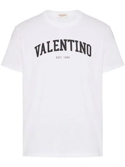 Pre-owned Valentino Men Garavani Black Printed Logo Short Sleeve Cotton White T-shirt Sz