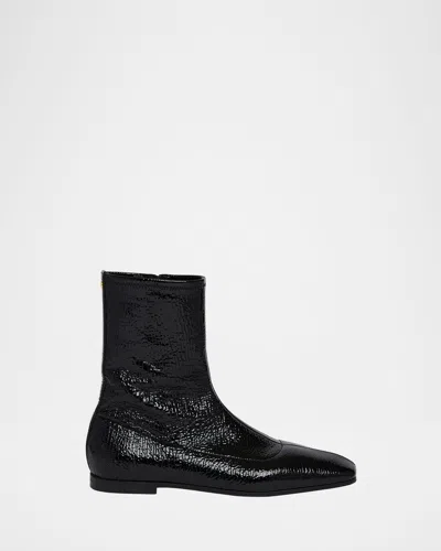 Valentino Garavani Men's Glovely Patent Zip Ankle Boots In Black