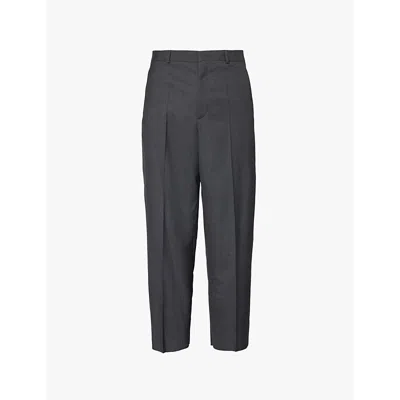 Valentino Mens Grigio Melange Pressed Creases Straight-leg Regular-fit Wool Trousers