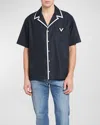 Valentino Men's Heavy Poplin Piped Camp Shirt In Navy