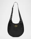 Valentino Garavani Medium Hoboho Bag In Chevron-pattern Nappa In Black