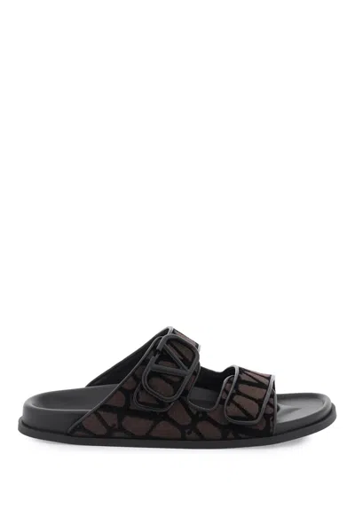 Valentino Garavani Men's Iconic Vlogo Slide Sandals In Mixed Colours For Fw23 In Brown