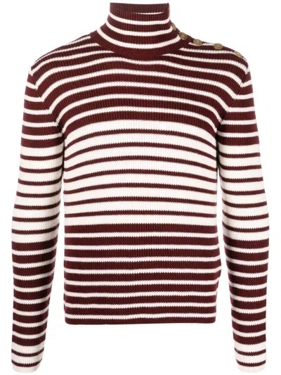 Valentino Men's Ivory And Bordeaux Virgin Wool Sweater For Fall/winter 2024 In Tan