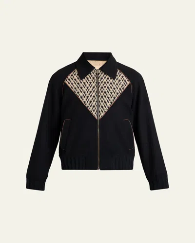 Valentino Men's Jacquard Wool-cashmere Bomber Jacket In Black