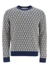 Valentino Crewneck Wool Jumper With Toute La V Jacquard Pattern In Blue