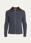 Valentino Virgin Wool Cardigan With Zip Closure And Studs On The Colla In Blue Multi