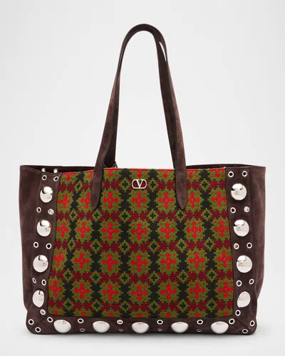 Valentino Garavani Men's Large Suede And Canvas Tote Bag