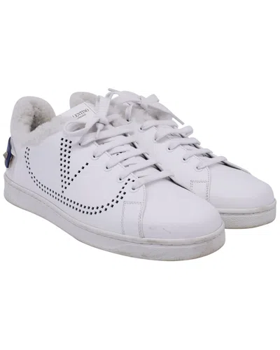 Pre-owned Valentino Garavani Valentino Men's Leather Backnet Perforated Shear-lined Sneaker (authentic Pre-  Loved) In White