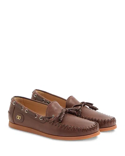 Valentino Garavani Brown Leather Palm Avenue Loafers