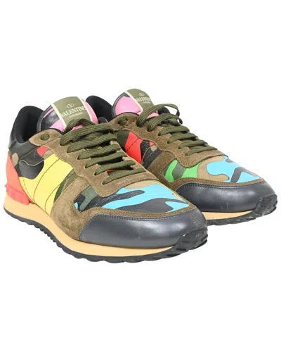 Pre-owned Valentino Garavani Valentino Men's Leather Rockrunner Sneaker (authentic Pre-loved) In Multi