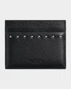 Valentino Garavani Rockstud Grainy Calfskin Cardholder In Nero