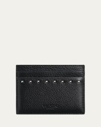 Valentino Garavani Men's Leather Rockstud Card Holder In Nero