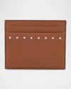 Valentino Garavani Men's Leather Rockstud Card Holder In Brown