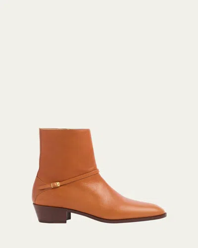 Valentino Garavani Men's Pat Leather Side-buckle Booties In Roasted Pecan