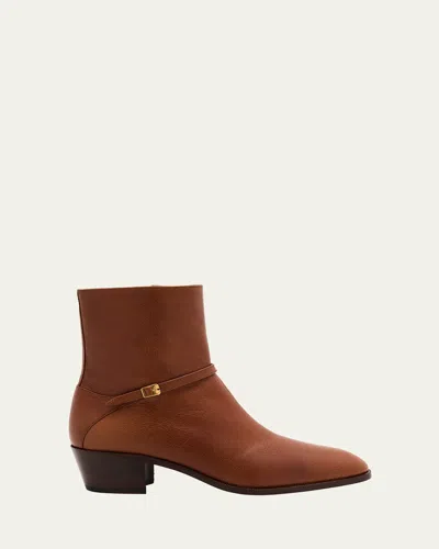 Valentino Garavani Pat Vlogo Buckled Leather Ankle Boots In Brown