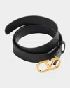 Valentino Garavani Men's Leather V Logo Buckle Belt In Nero