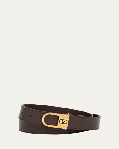 Valentino Garavani Valentino Vlogo Signature Leather Belt In Brown