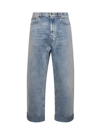 Valentino Men Light Blue Denim Wide Leg Jeans