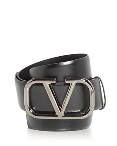 Valentino Garavani Men's Logo Buckle Leather Belt In Black