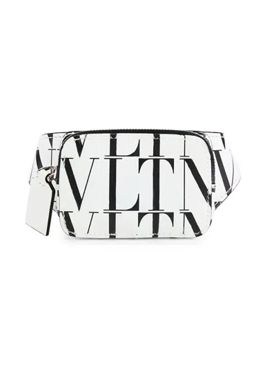 Valentino Garavani Men's Logo Leather Belt Bag In Bianco