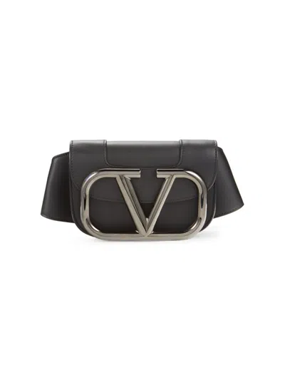 Valentino Garavani Men's Logo Leather Belt Bag In Black White