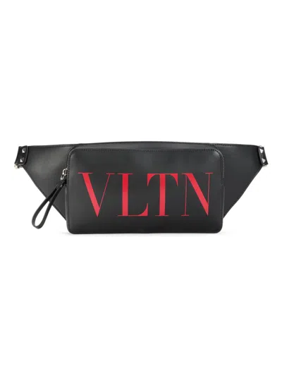 Valentino Garavani Men's Logo Leather Belt Bag In Nero Rouge