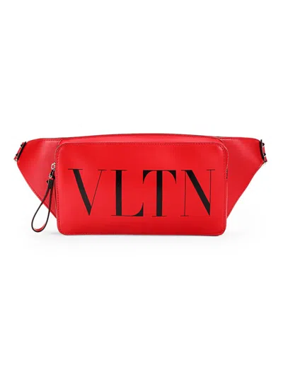 Valentino Garavani Men's Logo Leather Belt Bag In Red
