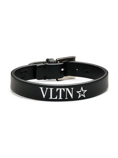 Valentino Garavani Men's Logo Leather Bracelet In Black
