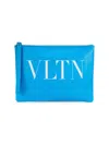 Valentino Garavani Men's Logo Leather Pouch In Blue