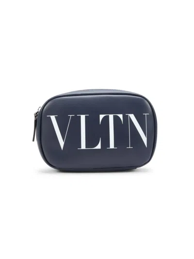 Valentino Garavani Men's Logo Leather Pouch In Blue