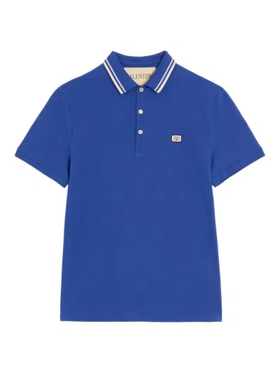 Valentino Garavani Cotton Pique Polo Shirt With Vlogo Patch Clothing In Blue