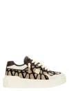 Valentino Garavani One Stud Xl Low-top Trainer In Nappa Leather And Toile Iconographe Fabric