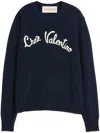 Valentino Logo-embroidered Wool Sweater In Indaco