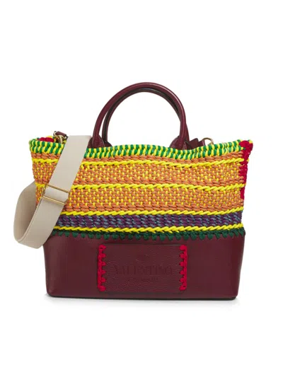 Valentino Garavani Men's Medium Woven Textile & Leather Trim Tote Bag In Multi