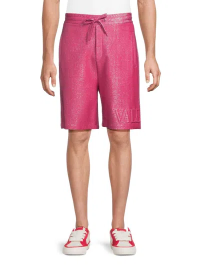 Valentino Men's Metallic Logo Drawstring Shorts In Pink