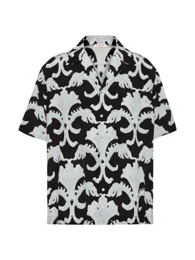 Valentino Men's Metamorphos Wall Print Silk Bowling Shirt In Black
