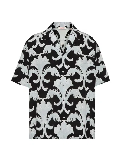 Valentino Graphic-print Silk T-shirt In Black,pearl Grey