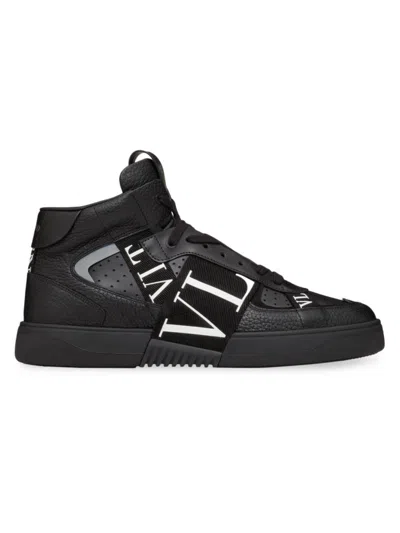 Valentino Garavani Men's Mid-top Calfskin Vl7n Sneakers With Bands In Black