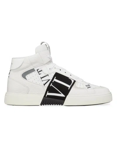 Valentino Garavani Men's Mid-top Calfskin Vl7n Sneakers With Bands In White