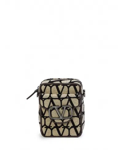 Valentino Garavani Men's Mini Locã² Toile Iconographe Bag In Beige