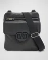 VALENTINO GARAVANI MEN'S MINI PUFFY LEATHER CROSSBODY BAG