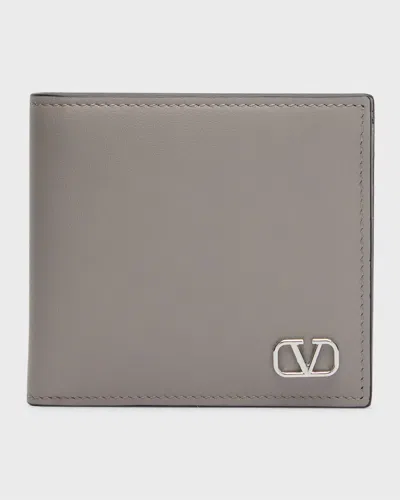 Valentino Garavani Men's Mini Vlogo Billfold Wallet In Grey