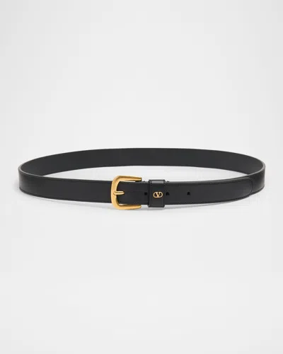 Valentino Garavani Men's Mini Vlogo Leather Belt In Black