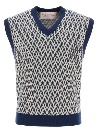 Valentino Men's Navy Virgin Wool Vest With Pattern In Black
