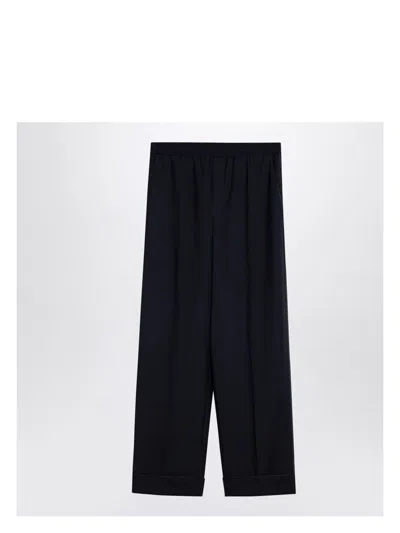 Valentino Men's Navy Wool Blend Wide Trousers