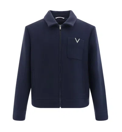 VALENTINO MEN'S NAVY WOOL ZIPPED JACKET