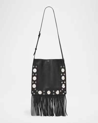 Valentino Garavani Men's Nellcote Grainy Calfskin Fringe Shoulder Bag In Black