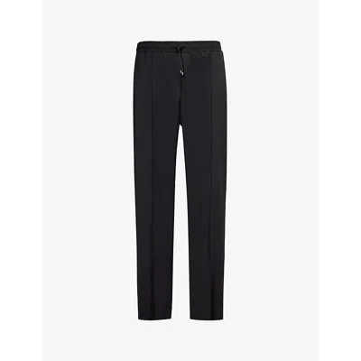 Valentino Brand-appliqué Tapered-leg Wool-blend Trousers In Nero