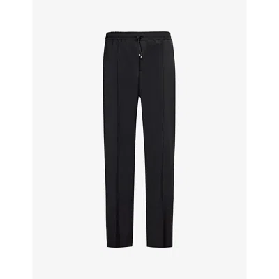 Valentino Mens Nero Brand-appliqué Tapered-leg Wool-blend Trousers